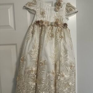 Elegant Cream Floral Kids Dress